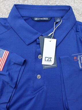 Cutter & Buck Polo Shirt NWT Mens Large Blue Forge Eco Stretch Recycled S/S